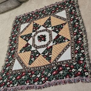 Vintage Floral & Apple Tapestry Fringe Blanket By Beacon Blanket Company